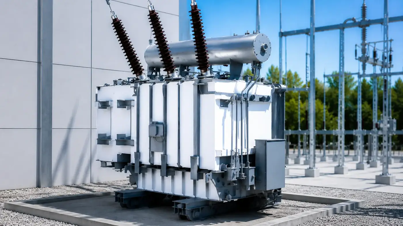 Electrical transformer protected with white CoolPly material in an outdoor substation