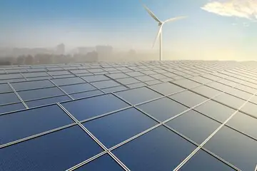 Solar panels and wind turbine supporting decarbonization